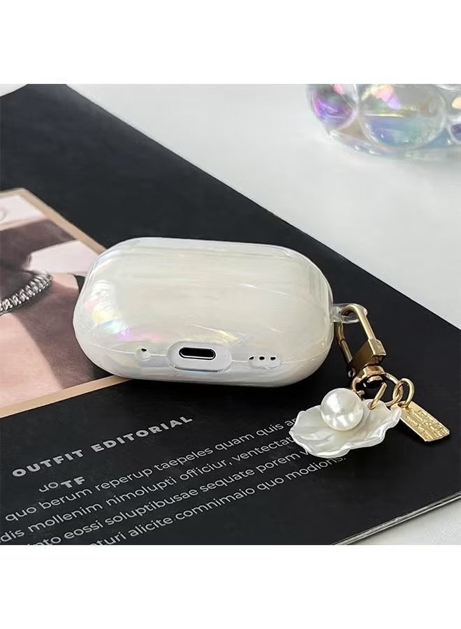 جراب حماية لطيف لسماعات AirPods Pro 3 (الطراز الجديد لعام 2025)، يتميز بسلسلة مفاتيح لامعة بنمط اللؤلؤ، وجراب حماية فاخر ولامع من مادة TPU الصلبة ذات ملمس الرخام، مناسب للنساء والفتيات، يوفر حماية جميلة وشاملة، ومقاوم للصدمات والسقوط. - Image 4